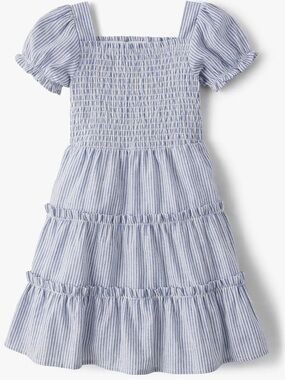 GYMBOREE | NWT Linen Blend Blue & White Striped Smocked Tiered Dress | 5T